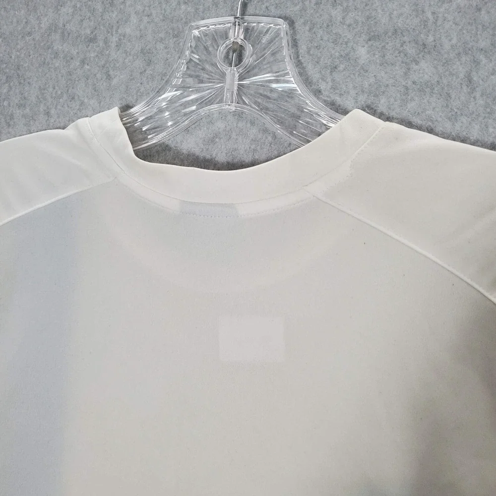 VINTAGE Nike Men Shirt XL White Logo Embroidered Stripped Short Sleeve Crew READ